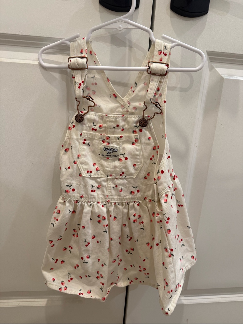 Carter's Cream Overall Dress with Red Cherry Print